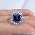 Messi Jewelry MSR-1394 925 Silver 9k Gold Emerald Cut Lab Grown Sapphire Ring for Wedding