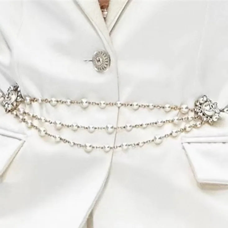 Big Flower Gemstone Accessories Three-layer Pearl Chain Waist Chain