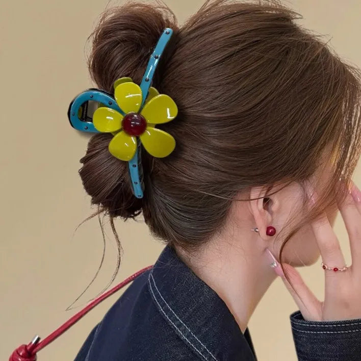 French-style Versatile Hair Accessory Simple Floral Claw Clip Large Shark Clip for Thick Curly Hair