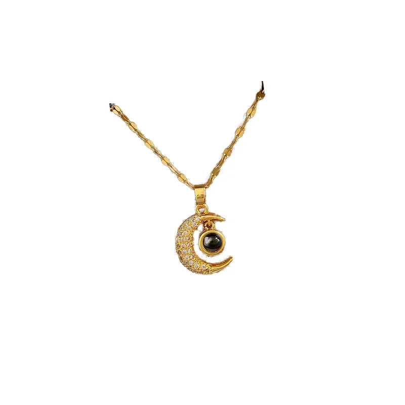 HOVANCI Classic Trendy Star Memory Pendant 'I Love You' 100 Languages Stainless Steel Clavicle Chain Gold Plating for Weddings