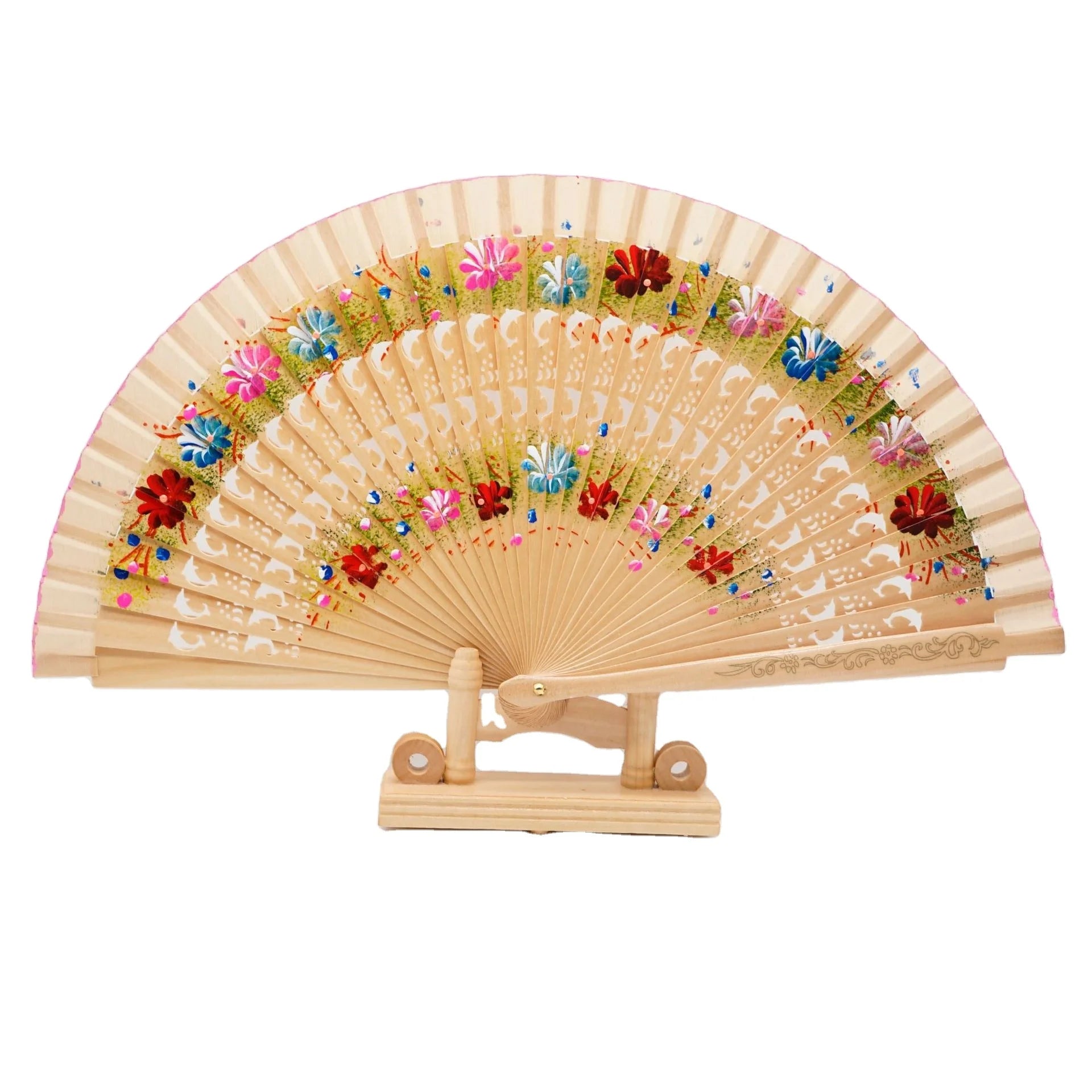 Luxury Spanish Bamboo Fan Custom Folding Fan Double-sided Female Fan for Wholesale Wooden