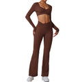Women's XL Yoga Flare Pants Tops Set Open Back Quick Dry & Lightweight Soft Compression Breathable Seamless Solid Pattern
