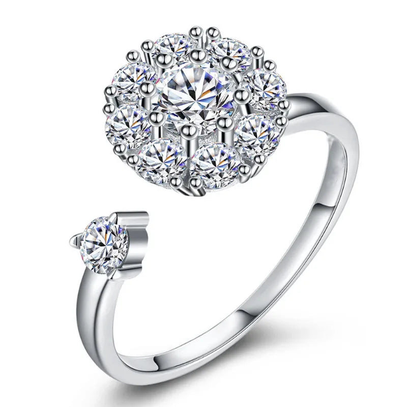 Hot-selling Charm Lucky Stress Relieving Rings Trendy Adjustable Open Fidget Spinner Zircon Rings for Women
