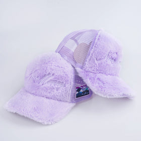 Print Patch Structures Embroidered Trucker Cap Custom Rabbit Fur Fuzzy Velvet Trucker Hat
