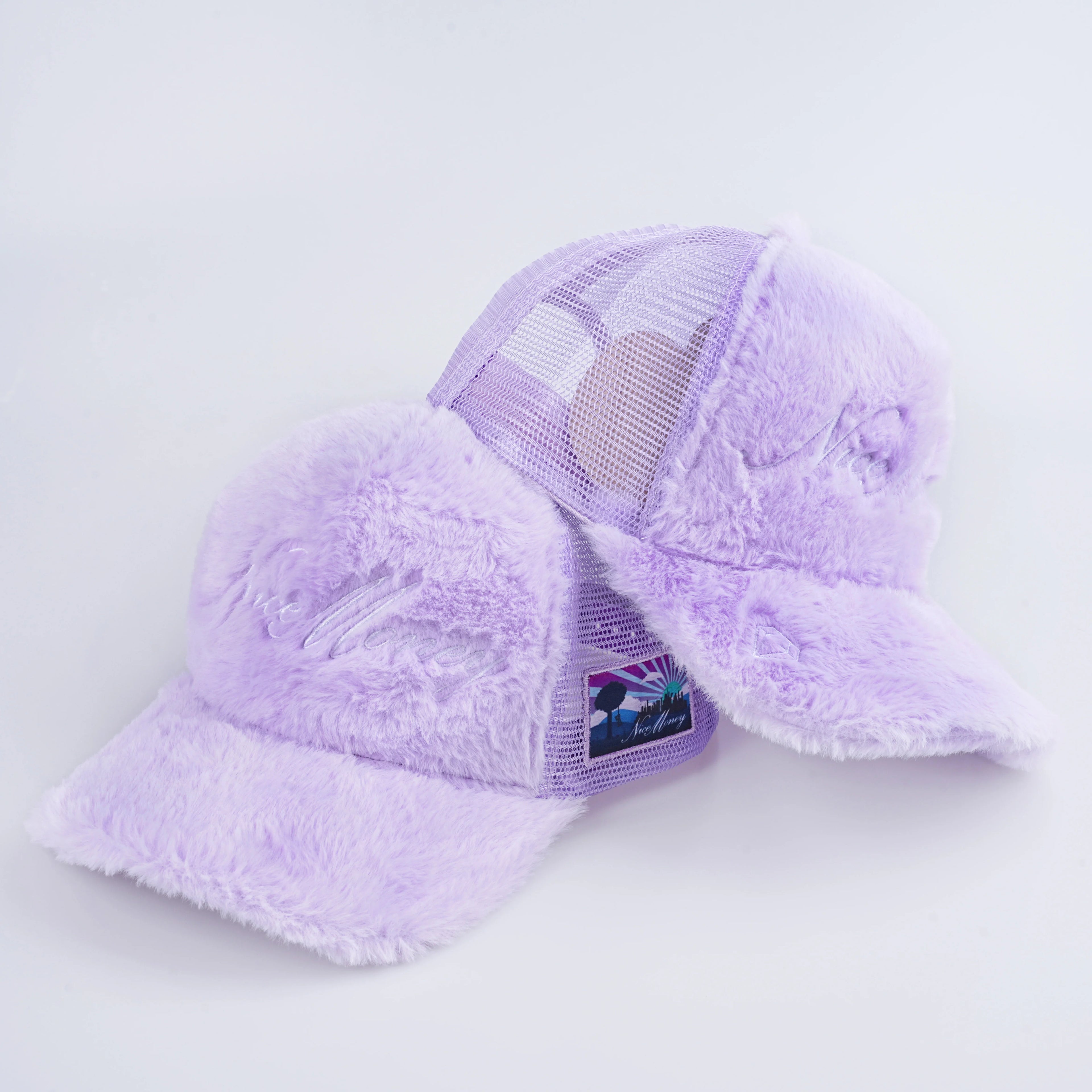Print Patch Structures Embroidered Trucker Cap Custom Rabbit Fur Fuzzy Velvet Trucker Hat