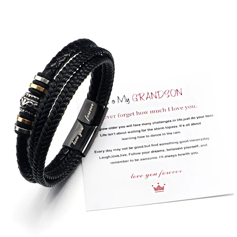 Stainless Steel Logo Laser Love You Forever Leather Bracelet with Gift Cards