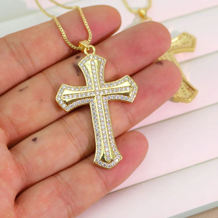 NZ1206 18k Glod Plated Brass CZ Mirco Pave Charms Cross  Christian Pendant Necklaces Religion for Men Lady