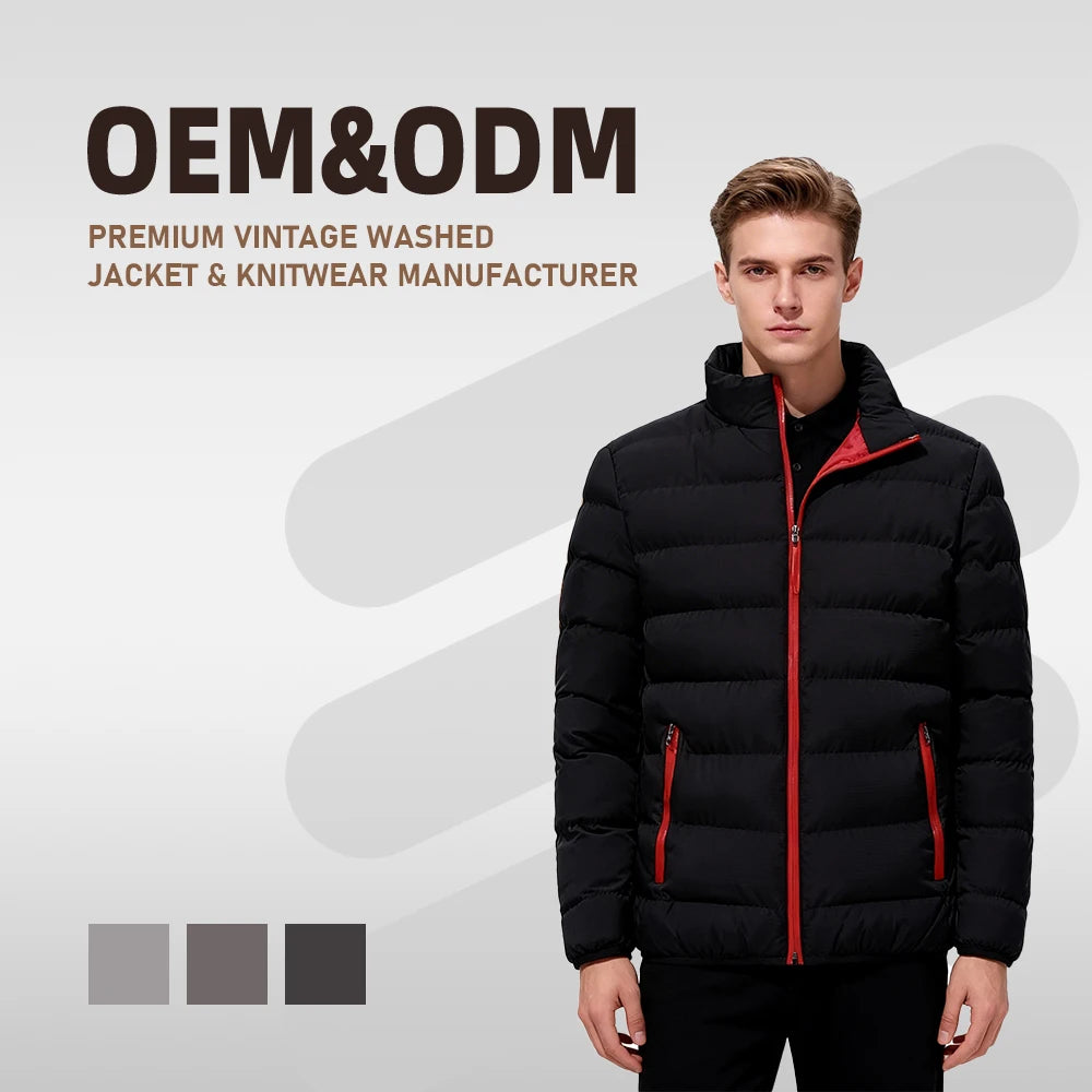 Custom Men's Plus Size Winter Windbreaker Coat Warm Waterproof Down Puffer Windproof Jacket with Stand Collar