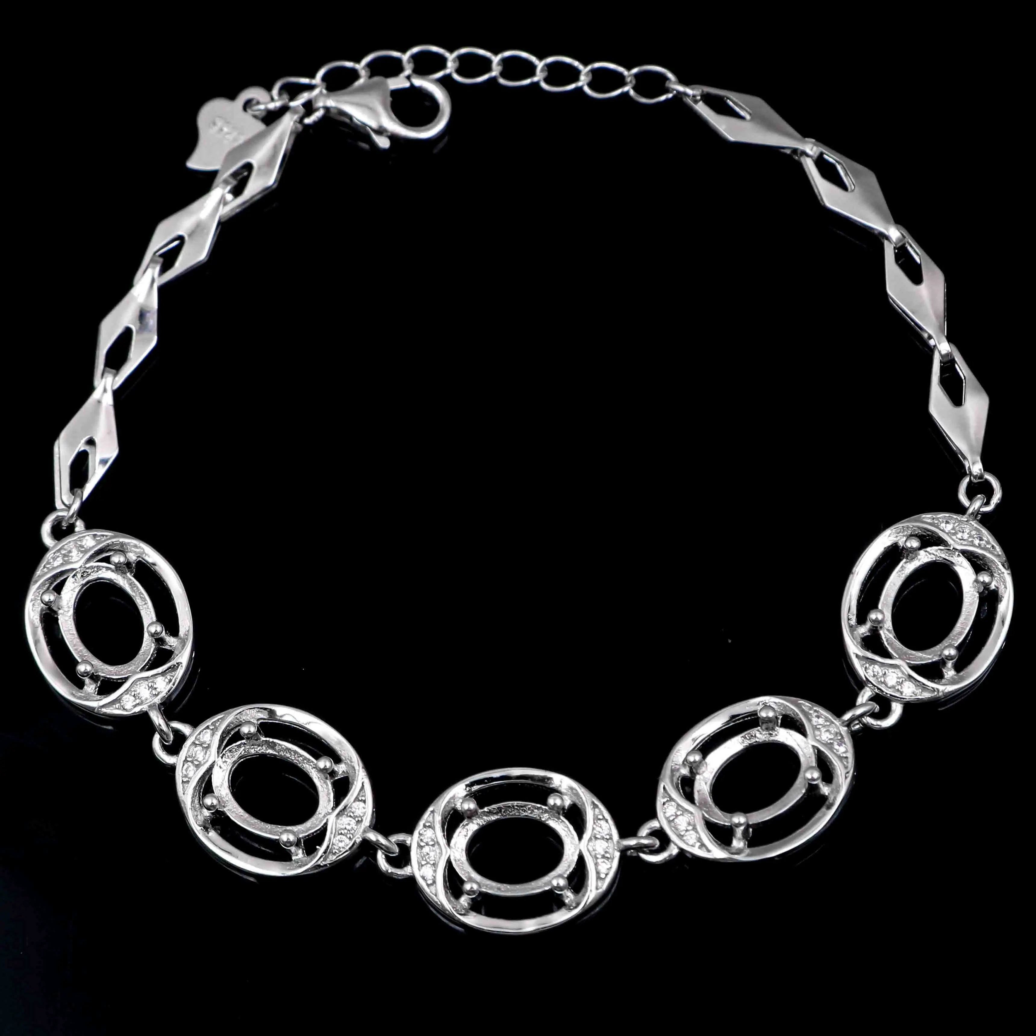Sterling Silver 6*8mm Semi Mount Bracelet Empty Support Blank Claw Setting S925 Mountain Base Holder Without Stone for Inlay DIY