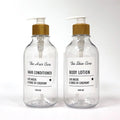 Customizable 500ml Transparent PET Plastic Shampoo Bottles with Bamboo Collar and White Pump