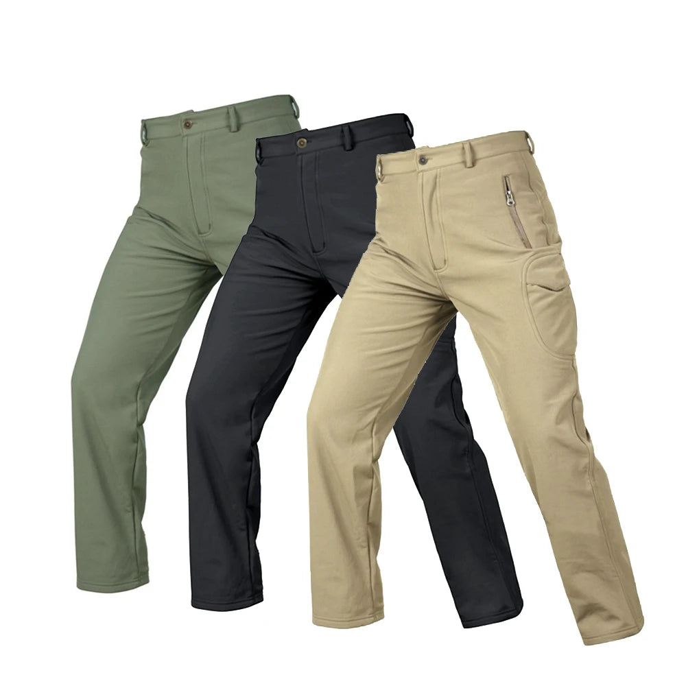 Men's Fleece Lining Waterproof Softshell Outdoor Tactical Combat Pants Sport Fans Hiking Multi Pockets Cargoes Pant Trousers