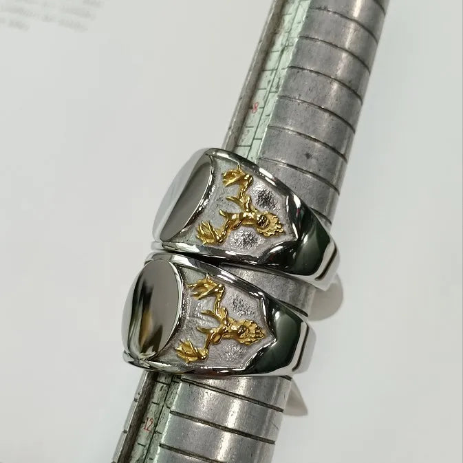 Stainless Steel Men's Ring Jewelry Hip Hop Signet Ring Rust Free High Quality Big Thick Animal Deer Ring