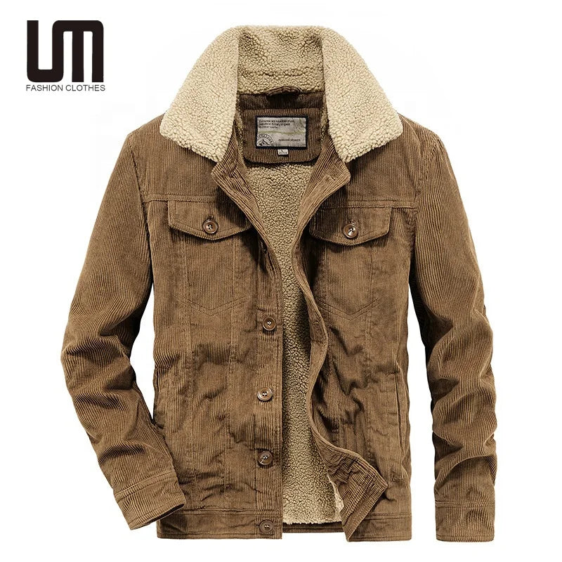 Liu Ming Hot Selling Winter Men Fashion Thick Warm Corduroy Jacket Plus Size Fleece Fur Collar Windproof Casual Coats