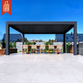 OEM Hot Sale Retractable Roof  Waterproof Aluminum  Folding Electric Gazebo Hidden Strip Light Outdoor Garden Door Patio Pergola