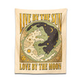 Sun Moon Cat Tapestry Wall Hanging Tarot Retro Black White Cat Psychedelic love Star for Living Room Home Dorm Decor Cloth Gift