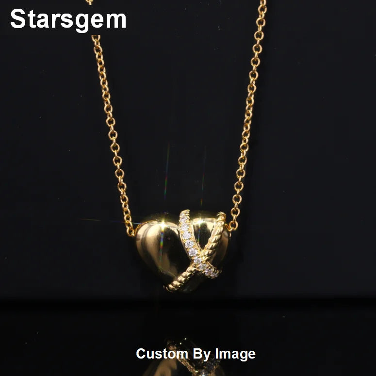 Starsgem Custom Lab Grown Diamond 18K  Solid Gold Heart Pendent Necklace