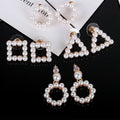 2023 New Gold Plated Metal Circle Pearl Earrings Geometric Round Shape Pearl Stud Earrings