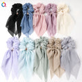 Custom Wholesale Ponytail Organza Soft Yarn Bow Double Scarf Scrunchie With Ring
