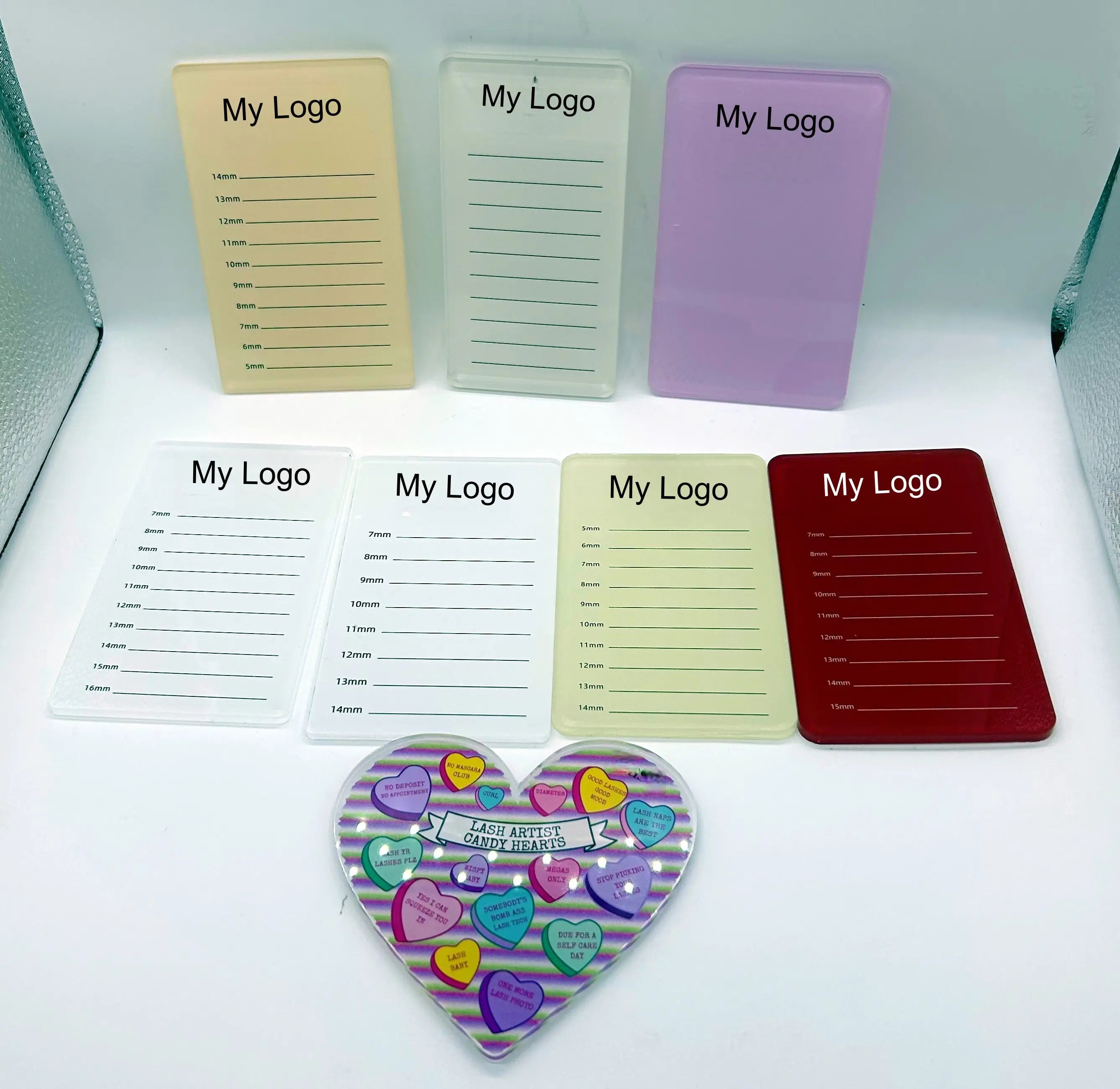 Wholesale Quality Custom Logo Reusable Heart Shape Eyelash Extension Tile Acrylic Lash Pallets