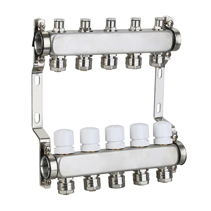 Factory Wholesale 2-12 Ways Pex 304 Stainless Steel Brass Manifold for Hvav Underfloor Heating Radiant Ss Manifold