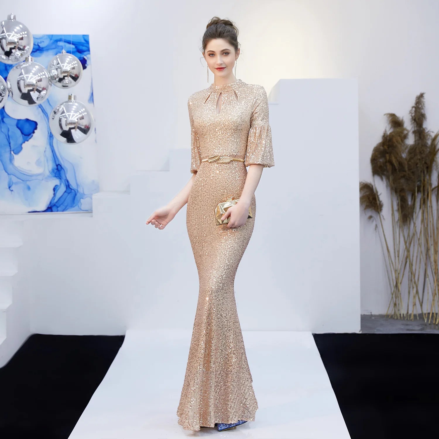 16222# Toasted Bride Long Fishtail Gas Field High-end Wedding Evening Dress Woman