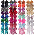 7 Inch Stiff Sparkly Hair Bow With Elastic Ponytail Holder Girls Softball Cheerleader Dance School Spirit Sequin Cheer Bows