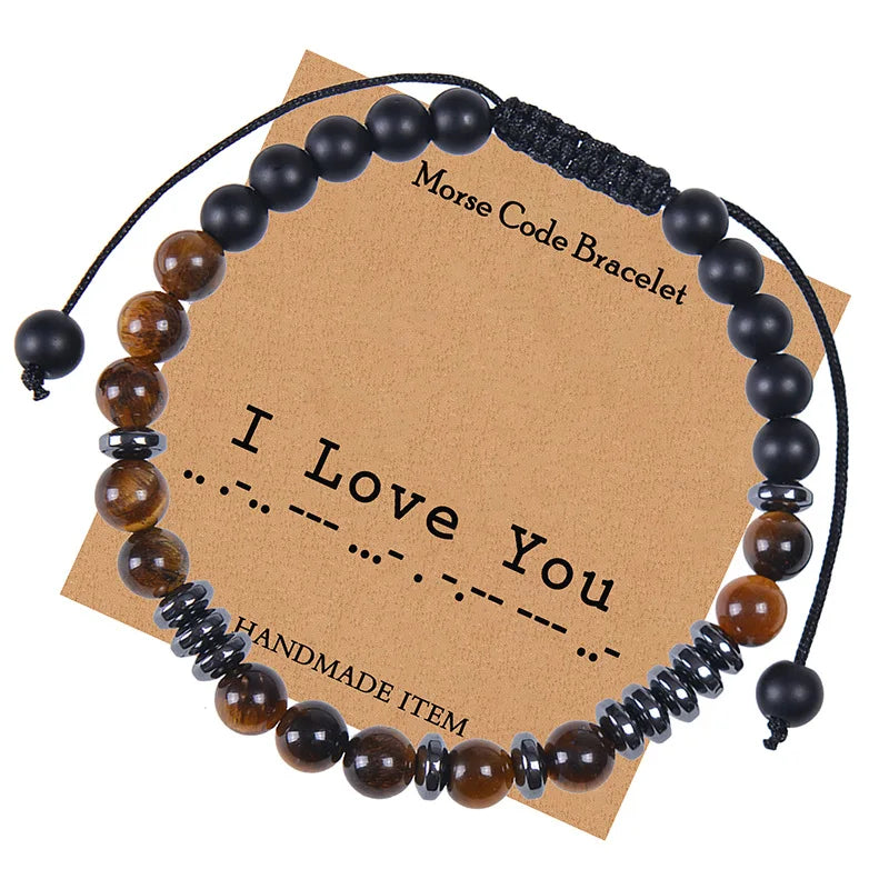 Inspirational Gifts Natural Crystal Stone Tiger Eye Obsidian Beads Handmade Morse Code Bracelets Women Couples Bracelet Jewelry