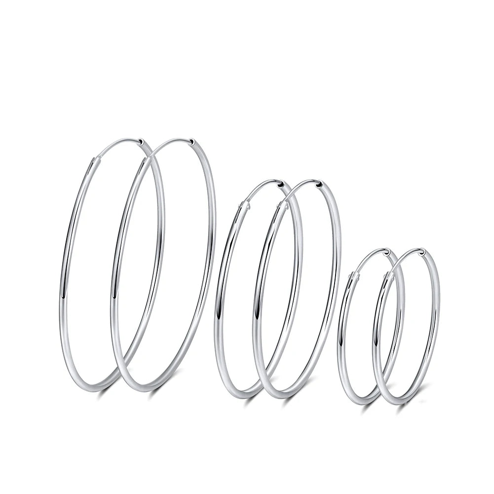 RINNTIN SE146 Simple Ear Rings Women Jewelry 925 Sterling Silver Shiny 50cm Big Hoop Earrings