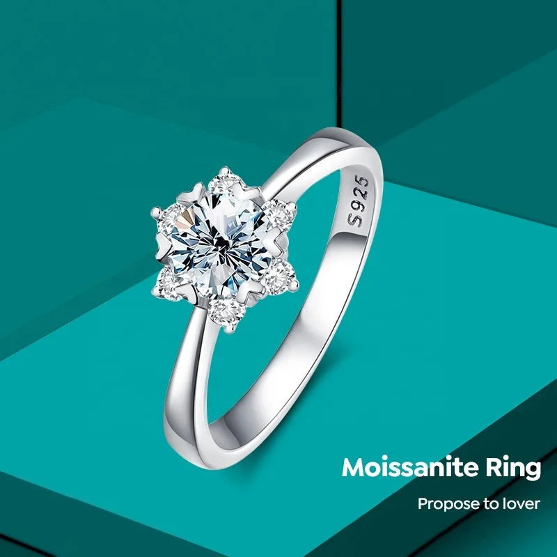 925 Sterling Silver Gra Certified  Snow Flake 1ct Carat  Gemstone Diamond Moissanite Rings Women Engagement Fine Jewelry