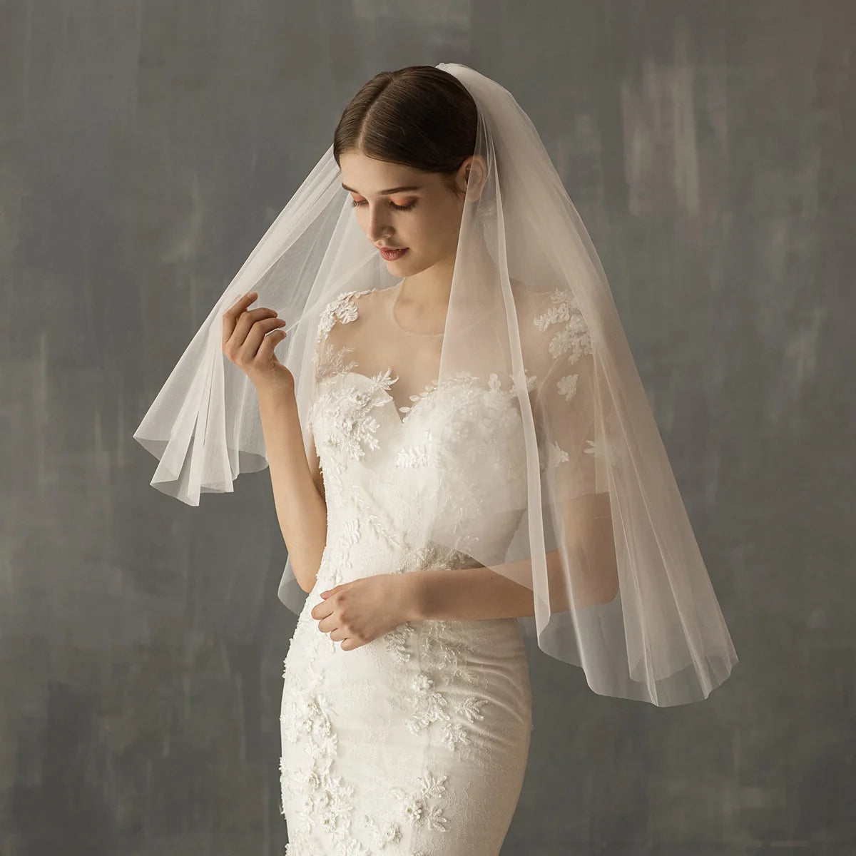 IVANHOE Hot Selling Simple White Double-layer Plain Yarn Mid Length Wedding Dress Travel Photography Bride Headwear
