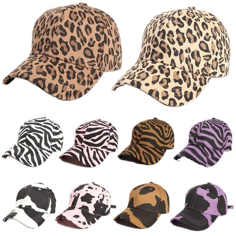 Cow-Stripe Baseball Cap Zebra Print Leopard Print Peaked Cap Cotton Linen Outdoor Sun Hat Unisex Trucker Cap