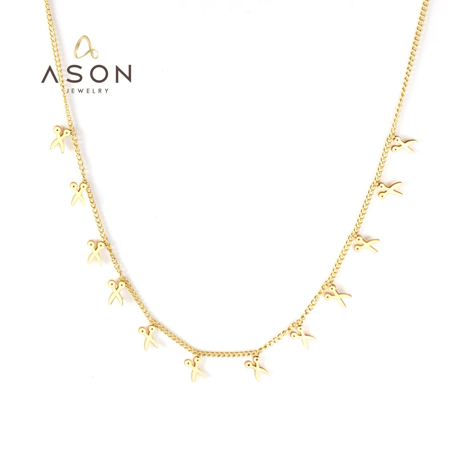 Ason Jewelry Necklace Women Fashion Simple Style 18k Gold Plated Waterproof Stainless Steel Scissor Shape Charm Pendant Necklace