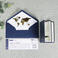Navy Blue Passport Wedding Invitations with Boarding Pass Wedding Cards and Lined Envelope