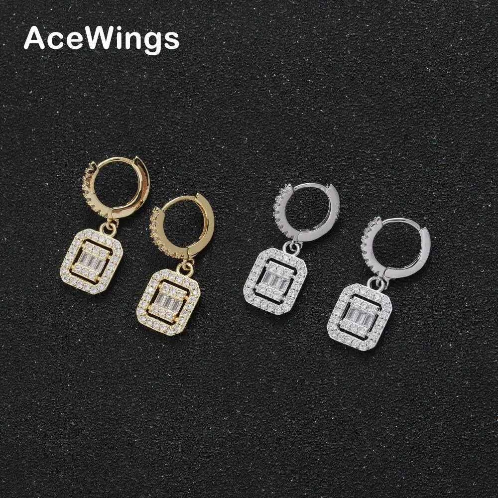 E030 CZ Earrings Female Brass Setting Zircon Charm Earrings Hip Hop Iced Out