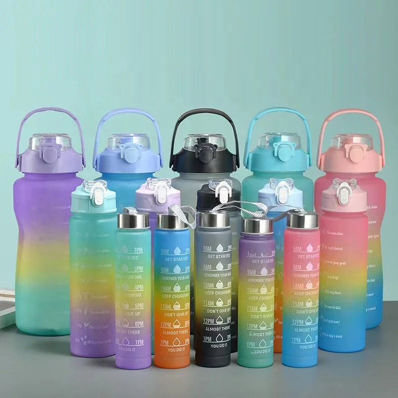 3pcs in 1 Set 2L Sports Water Bottle Gradient 2000ml 900ml 500ml Botella De Agua Plastic Gym Water Bottles