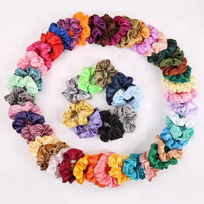 Top Selling 2022 High Flexibility 50 Various Color One Set Satin Hair Scrunchies for Woman