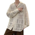 Oem Summer Men Casual Texture Crotchet Button up Lace Shirt Customized Mens Stylish Short Sleeves Crochet Hot Shirts for