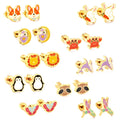 Stainless Steel Zircon Cute Animal Stud Earrings Gold Plated Owl Raccoon Whale Rabbit Lion Penguin Butterfly Dog