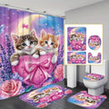 Kitten Love Rose Waterproof Polyester Shower Curtain with Anti-Slip Bath Mat Set Home Decor Bathroom Carpet and Toilet Rugs