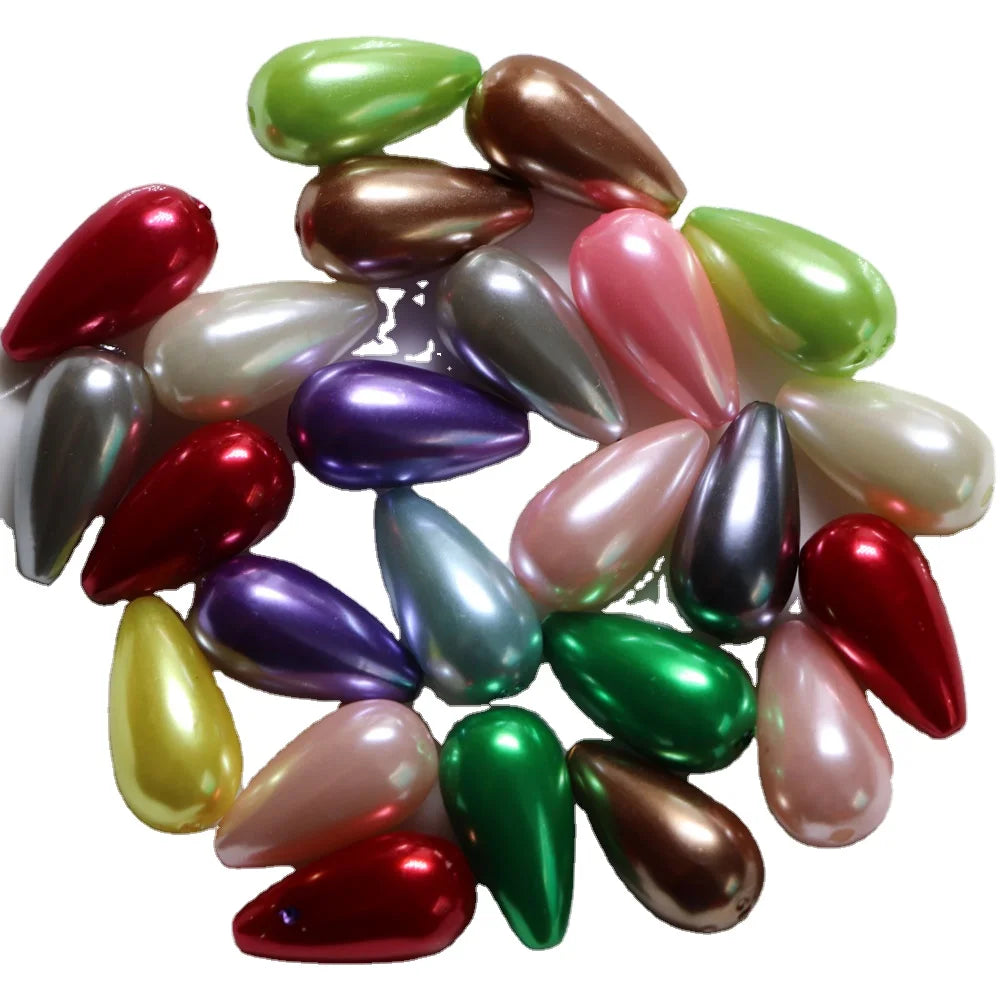 Glitter Colorful Tear Drop Beads Jewelry Accessory Artificial Pearl Raindrop Girls DIY  Decoration Charms for Necklace Bracelet