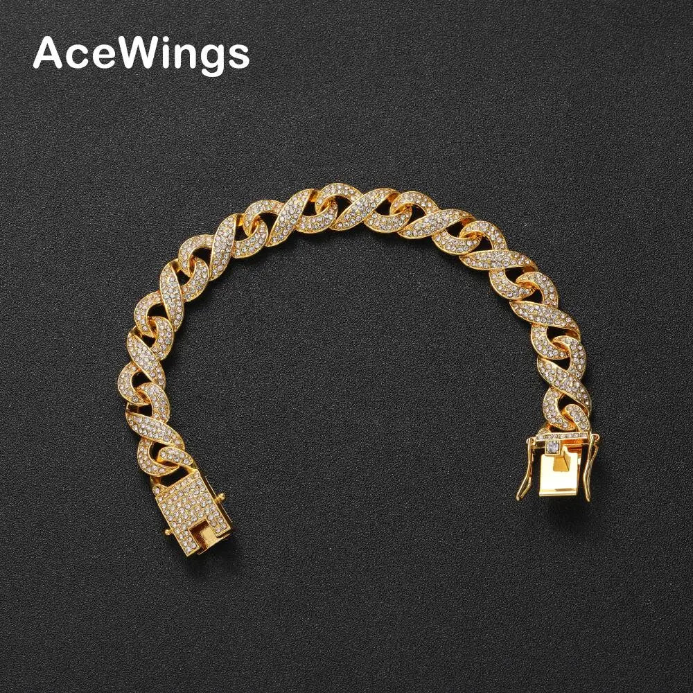 AB019   12mm 8inch Hip Hop Alloy Bracelet Men Crystal Bracelet