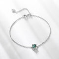 Dainty Real Gemstone Bracelets 925 Sterling Silver Rhodium Plated CZ Diamond Round Green Moss Agate Bracelet