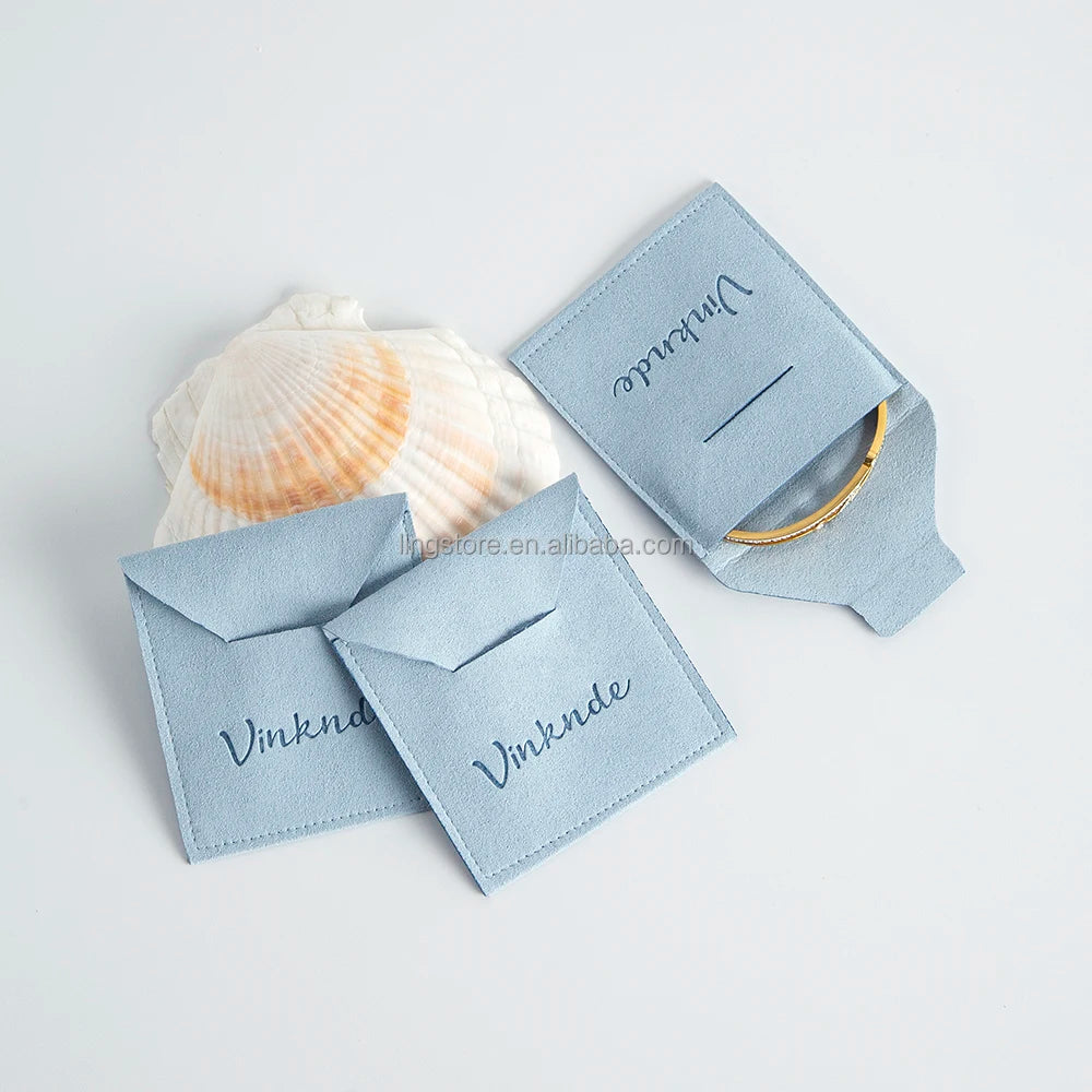 8x8 cm Light Blue Microfiber Jewelry Pouch Small Business Bracelet Packaging Elegant Jewelry Container and Gift Bag Envelope