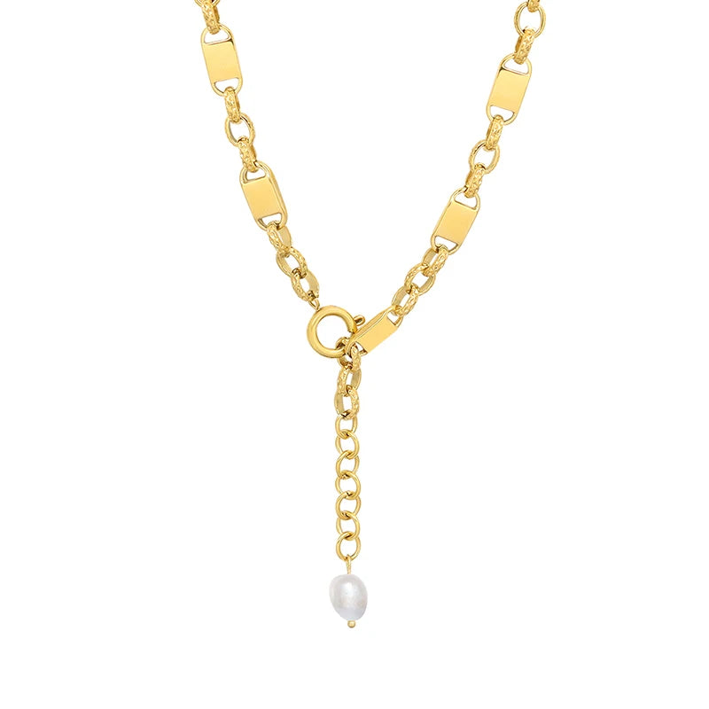 Design Chain Necklace and American Ins Style Personality Freshwater Pearl European Necklaces Women's Stainless Steel Round