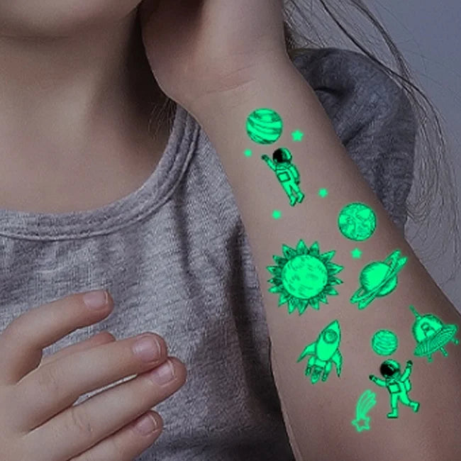 Custom SPACE Design Glow in the Dark Temporary Tattoo Stickers