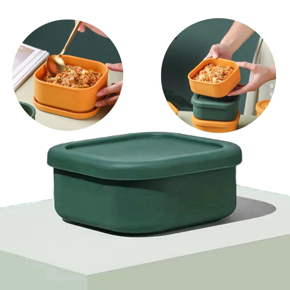 Hot Selling Silicone Square Children's Snack Fruit Preservation Storage Container BPA Free Silicone Lunch Box MegaBDM