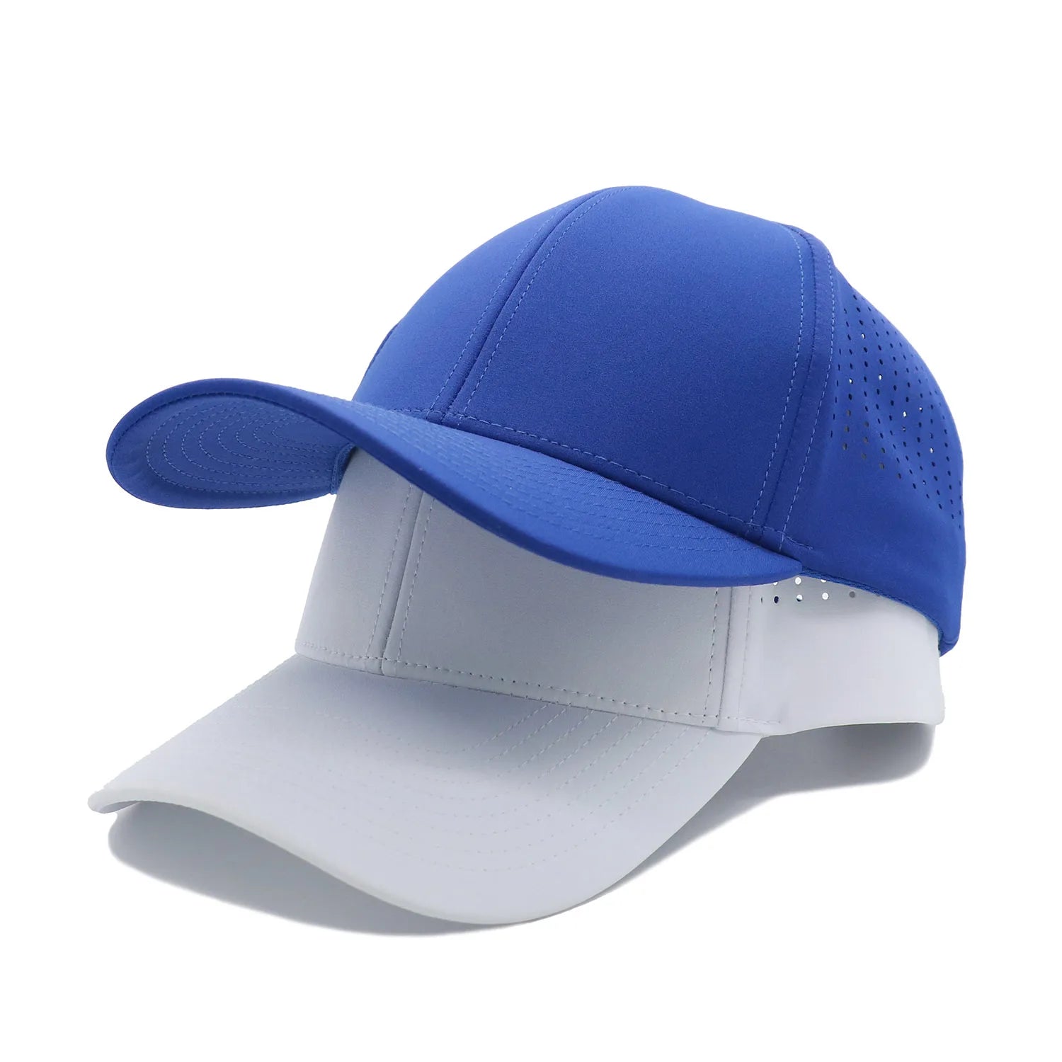 6-Panel Baseball Hat Cap Waterproof Adjustable Performance Laser Perforated Holes Curved Printed Letter Rubber Plain Style