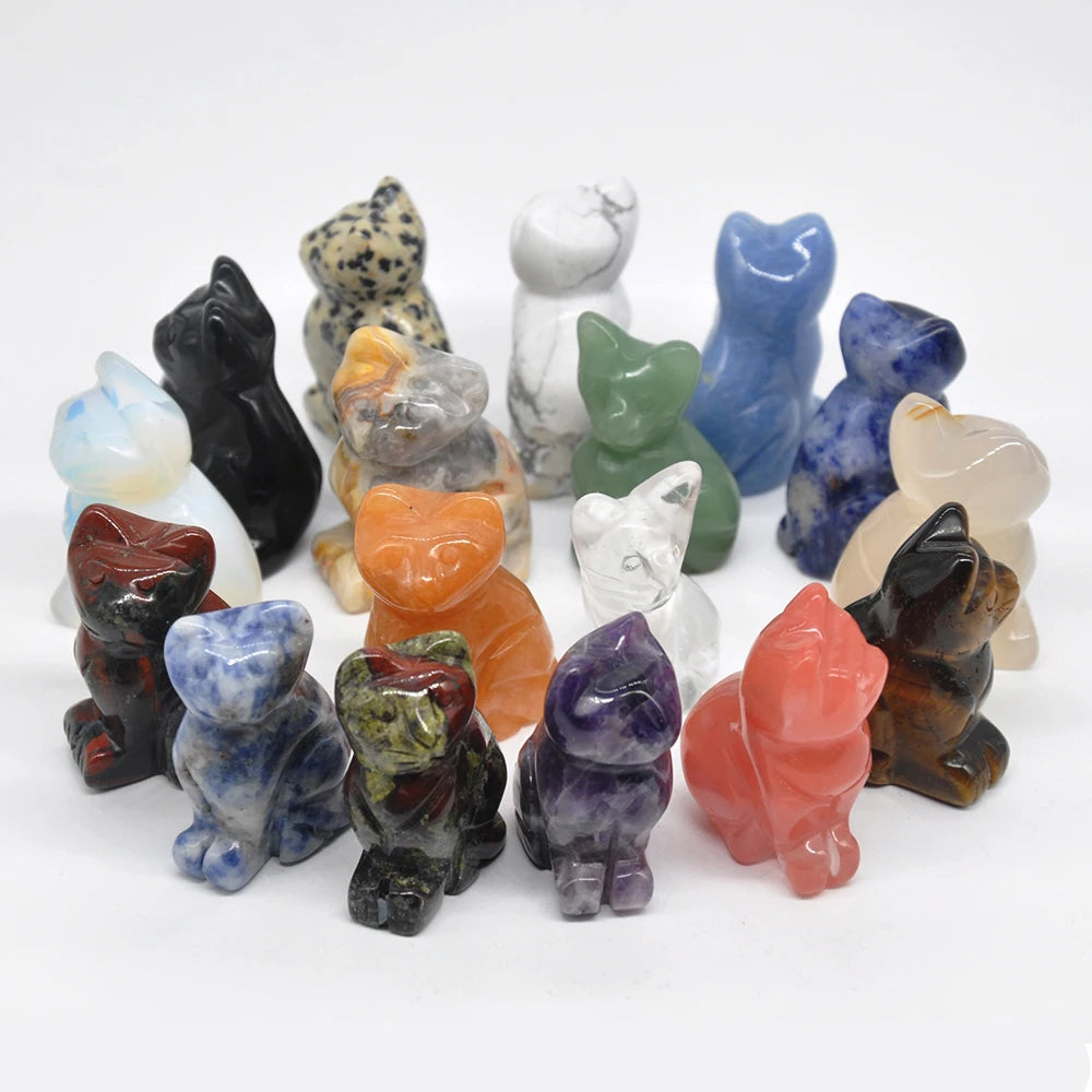 Wholesale Natural Gemstone Carving Irregular Shape Cat Statue Reiki Animals Figurines Healing Crystal Stones Beads Decoration