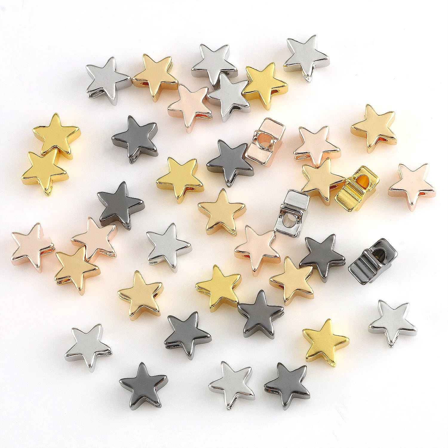 6x3mm 8x3mm Star Shape Copper Spacer Beads (Gold White K Mixed Colors) 1.6mm/2mm Holes Jewelry Making Bracelet Accessories