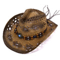 Stock Men's HandmadePaper Straw Texas Cowboy Hat Western Straw Hat Shapable Brim Sombreros Texas Straw Cowboy Hat
